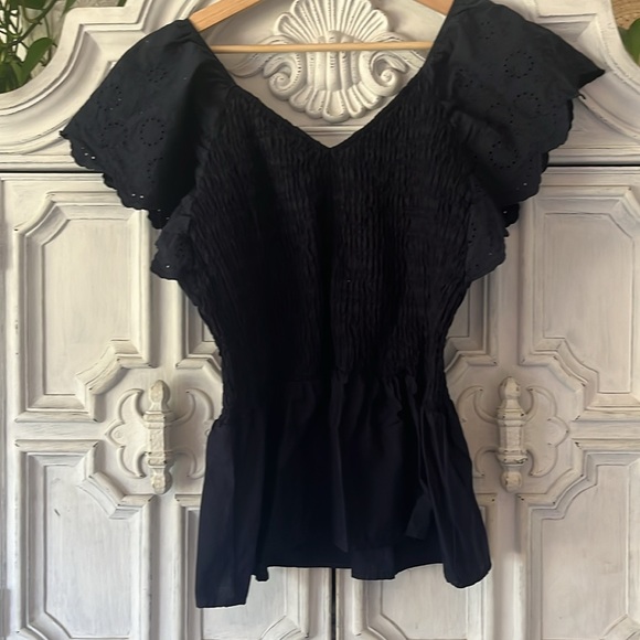 5 for $25! Time & True Blue Ruched Top Scalloped Eyelet Flutter Sleeves XXXL/22 - Picture 3 of 8